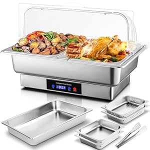 Electric Chafing Dish,9 QT Full Size with 4 x 4.5 QT Half Size Chafing Dish Buffet Set, Buffet Servers and Warmers with Roll Top & Temperature Control Display, Catering Food Warmer for Parties