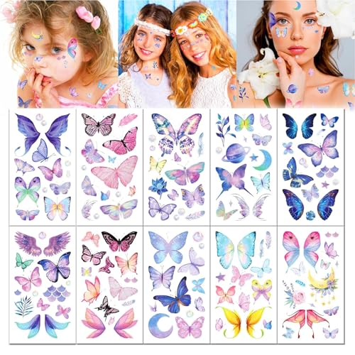 PYRUVAE 10 Piezas Tatuajes Temporales Niños, Tatuajes Niñas Mariposa Regalo de Decor Fiesta Para Niños Tattoos Infantiles Regalos de Fiesta Cumpleaños Impermeables