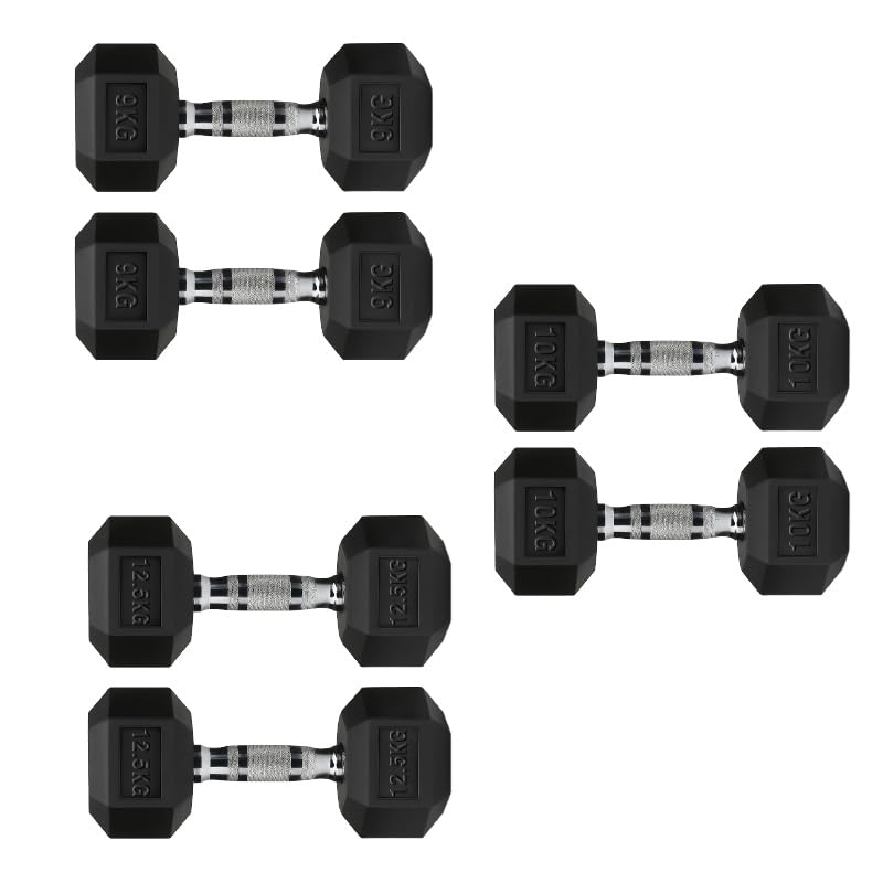Hex Dumbbells Set with Rack or Without Rack, Weights Dumbbells Set for Home Gym, Premium Hexagon Strength Training Gym Equipment for Men & Women (Weights Only, 9+10+12.5 Kg Pair Set)