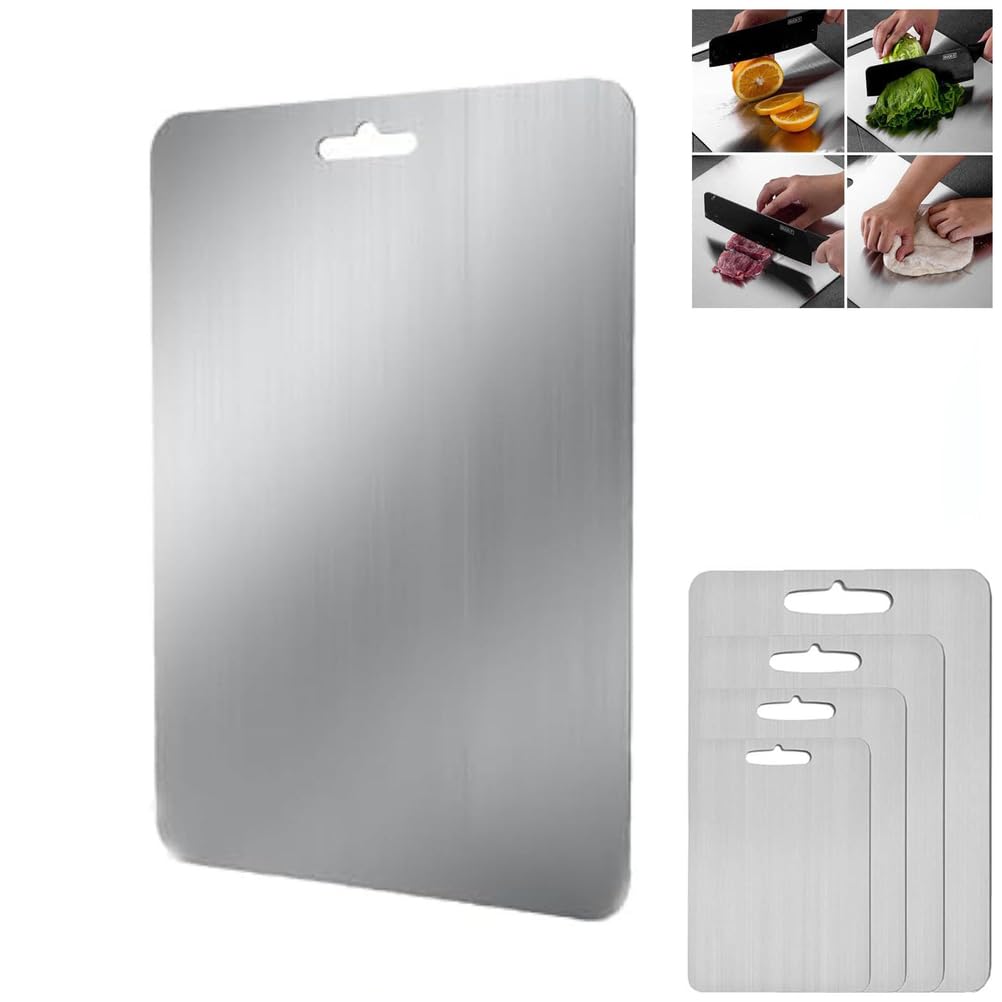 Tagliere in titanio, 100% puro, double-face, ideale per tagliare verdure, carne e frutta, 34 x 23 cm