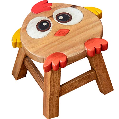 Kelendle Animal Footstool Wood Footrest Decorative Short Stool Kids Chair Seat Step Stool Shower Bench Shoe Stool for Living Room Bedroom (Chicken)