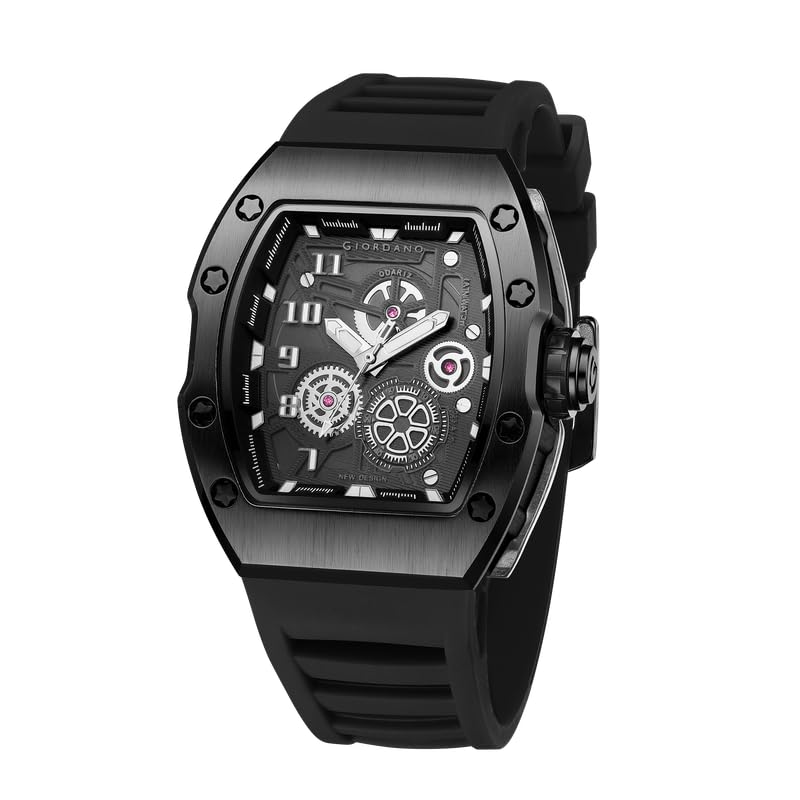 Giordano Sqaure Analog Casual Sporty Watch for Men – Mechanical-Inspired Design dial, Quartz Movement, Silicon Strap and Date Display Giordano Sqaure Analog Casual Sporty Watch for Men – Mechanical-Inspired Design dial, Quartz Movement, Silicon Strap and Date Display