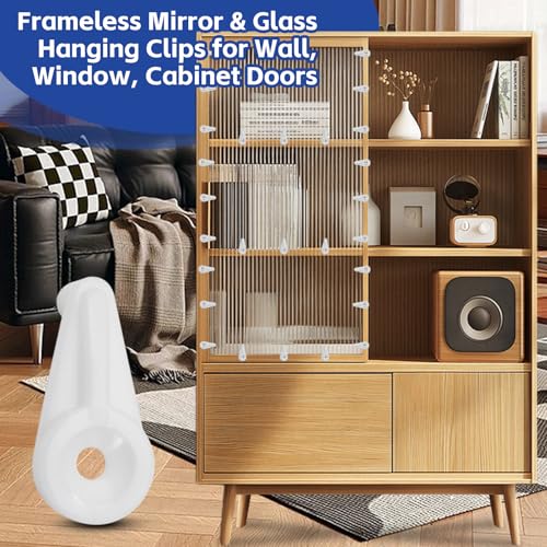 Image of 25pcs Mirror Hanging Clips, Glass Retainer Clips, Plastic Mirror Mounting Clips Hanging Hardware for Fixing Window Glass Cabinet Door (White)
