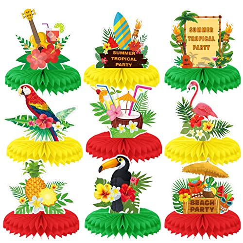 HOWAF 9 Centres de Table en Nid d'abeille Hawaïen Luau Centres de Table Hawaïens Tropical Décorations de Table 3D Flamant Rose Table Centre pour Decoration...
