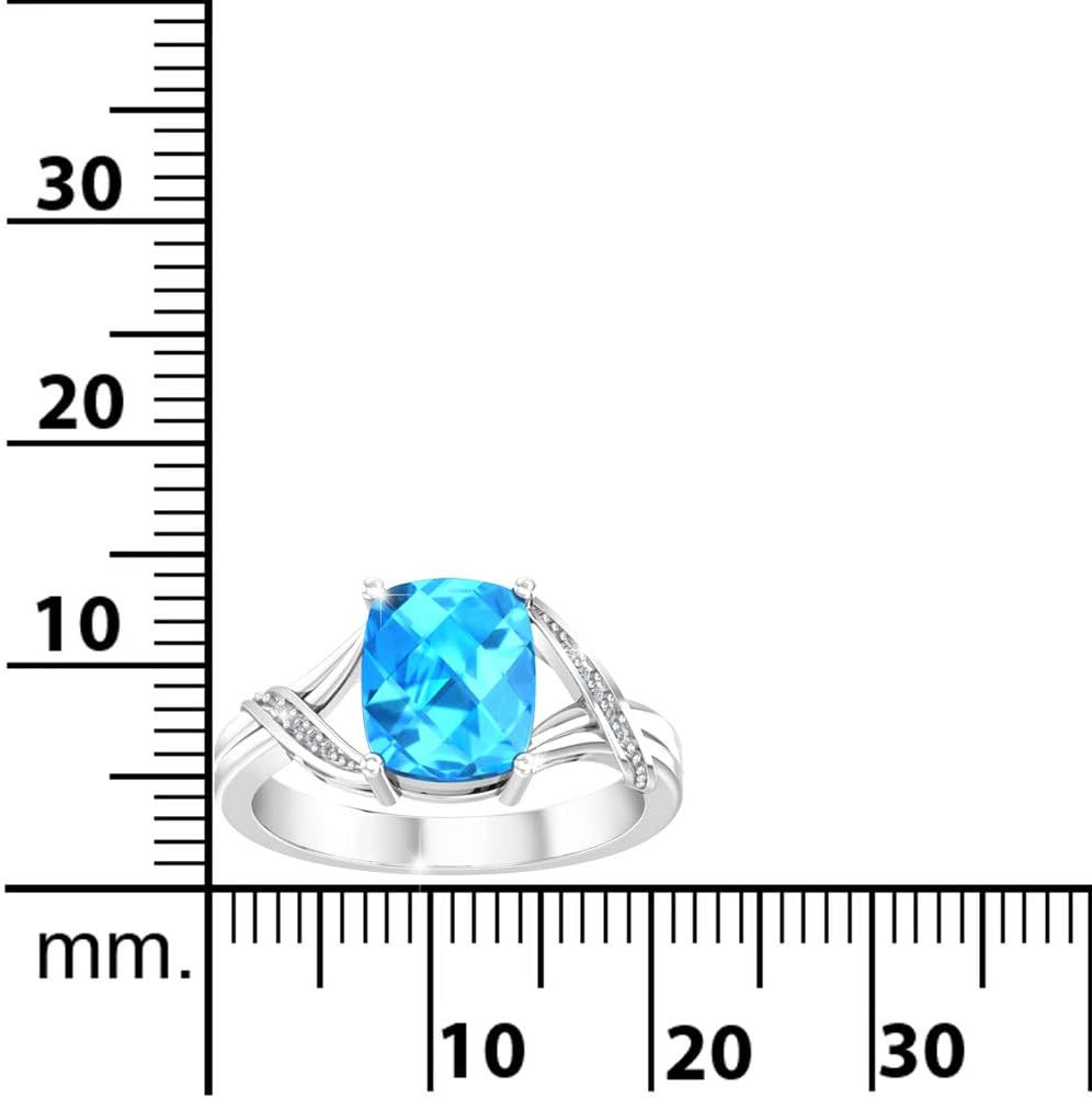 925 Sterling Silver 10x8 mm Cushion Diamond Gem Birthstone Ring