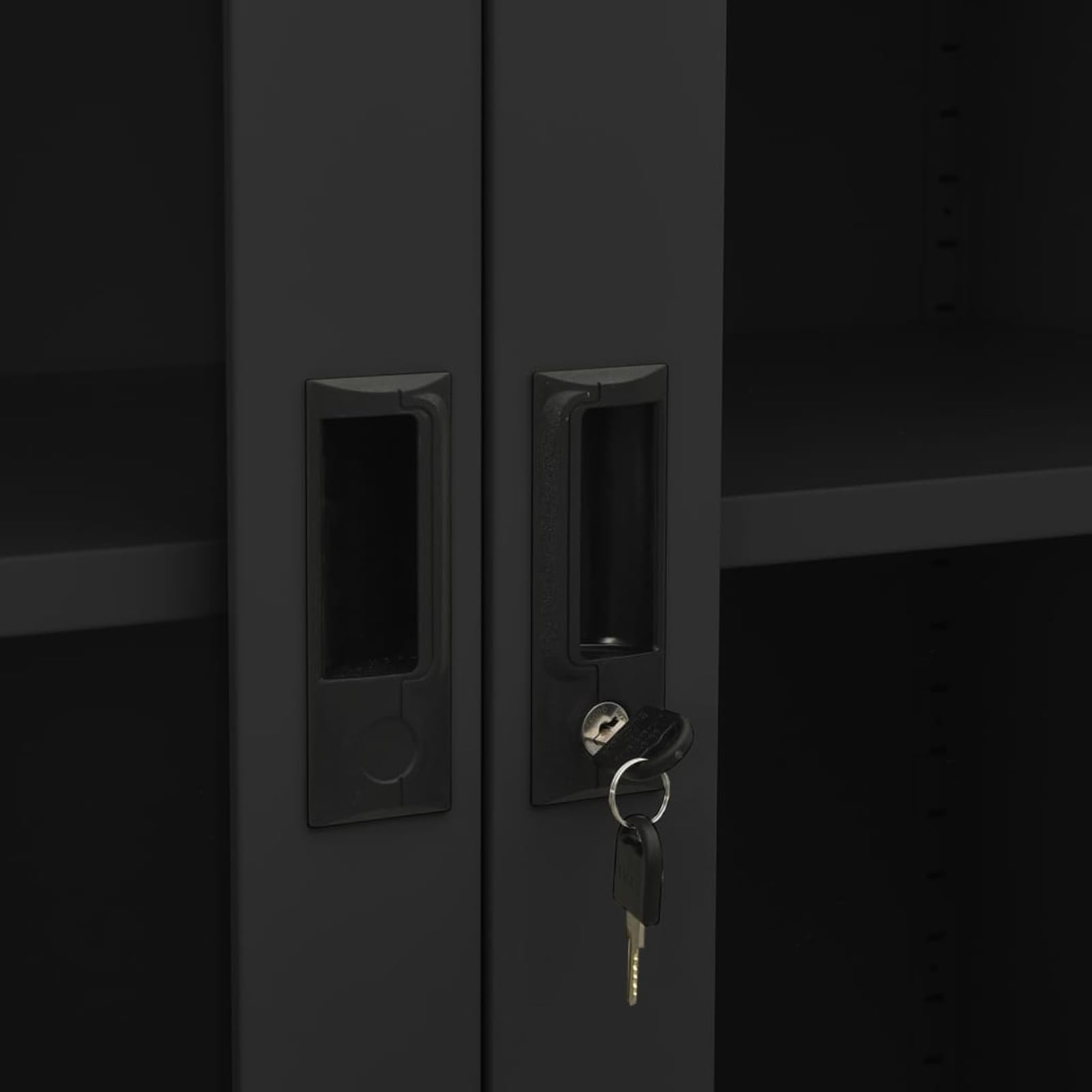 Armadio da ufficio, 90 x 40 x 180 cm, in acciaio antracite con vetro temperato, 4 ante, 2 ripiani regolabili, chiudibile a chiave, per ufficio e studio