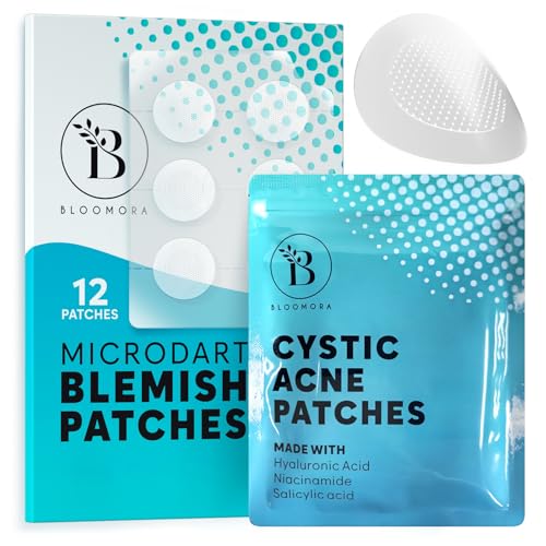 BLOOMORA Microdart Pimple Patch, Spot Patches Salicylic Acid & Hyaluronic Acid, Cystic Acne Treatment, Pimple Patches Microneedle Technology - Early Stage Acne Patch (12 Pieces)