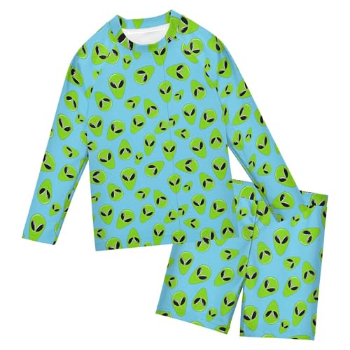 Cute Alien UFO Toddler and Baby Boys' 2-Piece Swimsuit Trunk, Long Sleeve Rashguard Bathing Suit B0404015