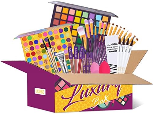 UCANBE All In One Make Up Gift Box Makeup Kit For Women Full Kit - Contains Eyeshadow Palette Brushes Lip Gloss Lip Liner Eyeliner Eyebrow Pen Eyeshadow Primer Sponge Puff Makeup Sets