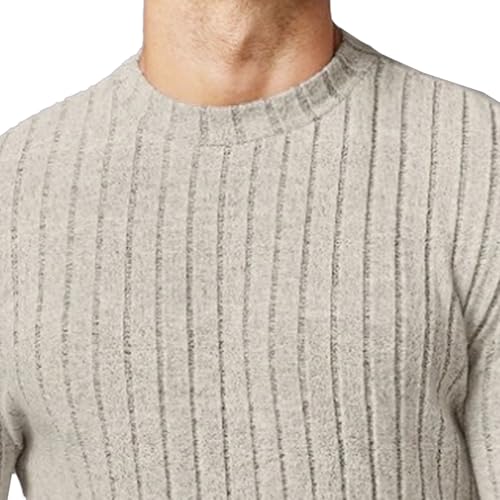 Mens Crewneck Cable Cotton Sweater Casual Lightweight Slim Fit Pullover Line Textured Long Sleeve Knitted Top2
