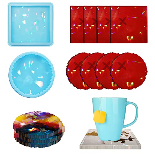 Lot de 2 Moule Resine Epoxy Moule Silicone pour Moulage de Résine époxy Moules Ronds Kit Resine Epoxy en Résine Dessous de Verre Avec Effet de Lumière Pour DéCoration De Table De La Maison Cover