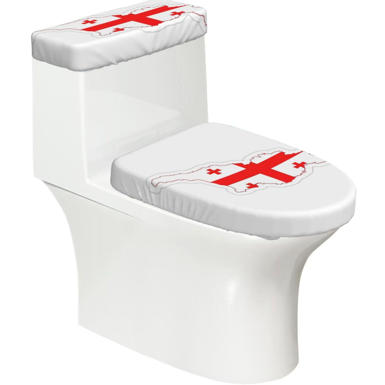 Flag Map Of Georgia Print Toilet Lid Cover And Tank Lid Cover For Bathroom With Elastic Bottom, Bathroom Decoration