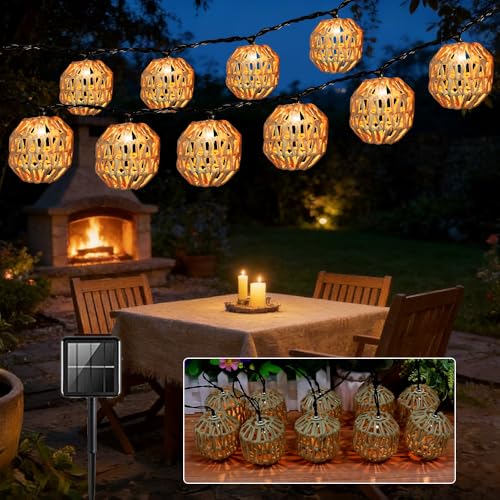 Lotvic Guirlande Lumineuse Exterieure, Guirlande Solaire Exterieur avec 10 Lanterne en Corde de Papier, Guirlande Exterieur, Chaud Chaîne Lumiere Exterieur...