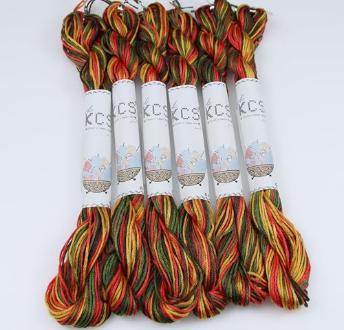 Image of KCS Big skeins of 25 Meters Size 25 Color Variegated Cross Stitch Stranded Threads,6 skeins,4511