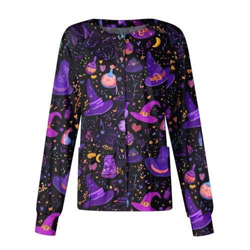 Printed Scrub Jackets for Woman Print Long Sleeve Plus Size Womens Scrubs for Women Nursing Jacket with Pockets