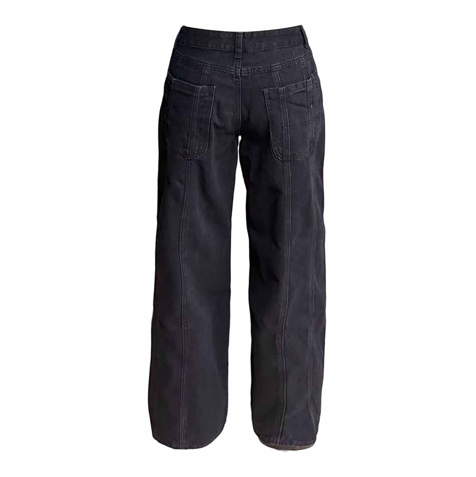 Jeans da donna Baggy, elasticizzati, stile cargo, boyfriend, per il tempo libero, con elastico, vintage, streetwear, pantaloni da jogging dritti, tinta unita, vintage, per adolescenti