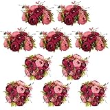 NUPTIO Flower Ball Arrangement Bouquet: 10 Pcs 9.4 inch Diam Pink & Red Faux Peony Flowers Balls for Wedding Centerpiece Decorations Fake Peonies Artificial Flower Centerpieces for Tables