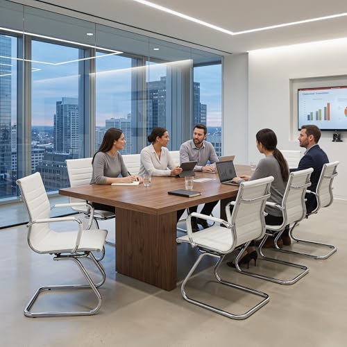 Image of HNY Leather Office Guest Chairs & Reception Chairs Set of 6, Modern Waiting Room Chairs with Arms, Desk Chair no Wheels with 6 PCS