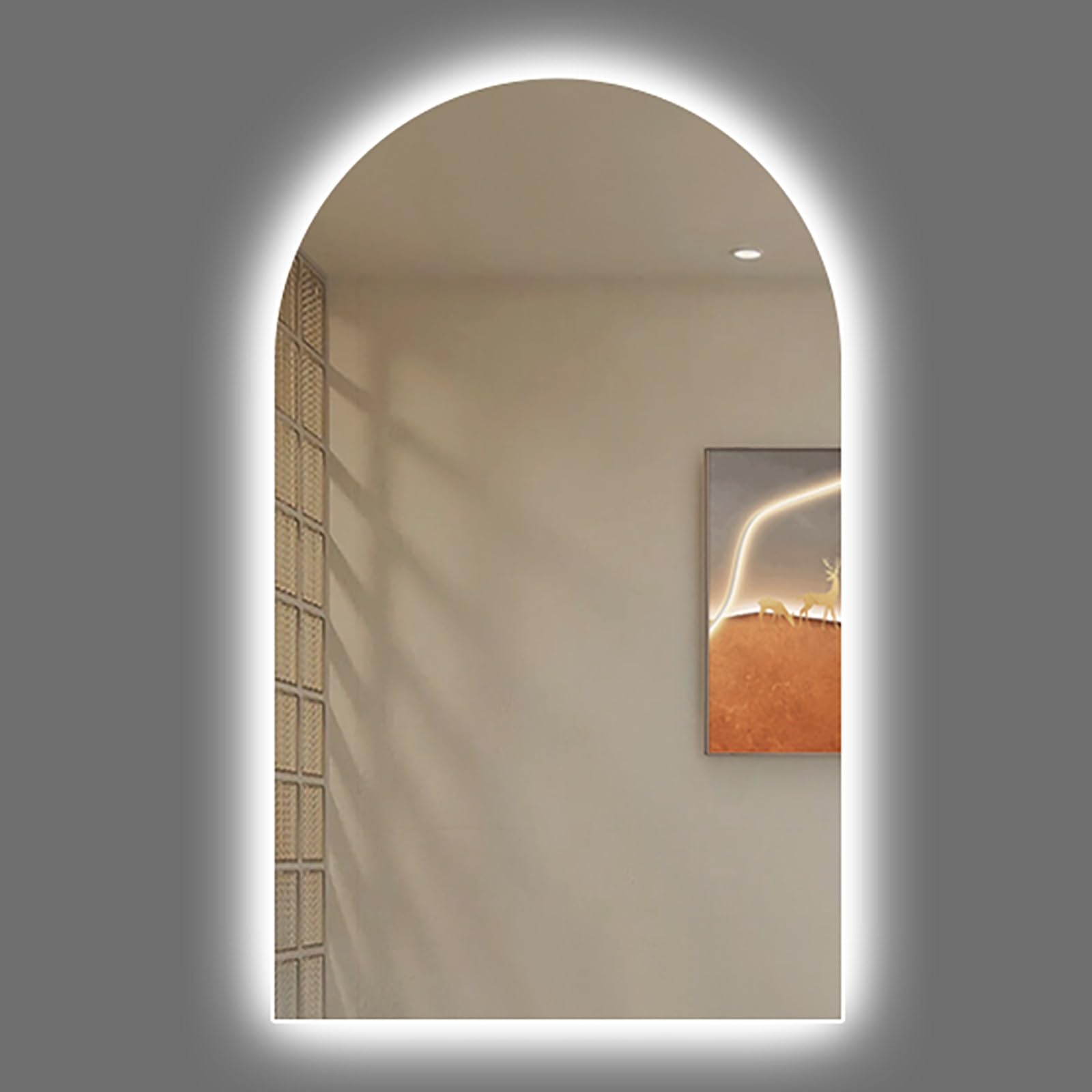 FGXHHS - Irregular Arch Frameless HD Glass with LED Light, 3 Colour Modes & Smart Touch Button, 40x60cm/15.7x23.6in Wall Mounted Vanity for Hanging Decorative