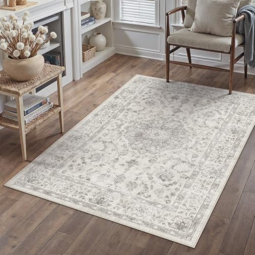 PureCozy Grau Teppich Wohnzimmer 200x300cm Waschbarer Vintage Teppiche | Rutschfest Kurzflor,Weich Teppiche,Wohnzimmerteppich,Schlafzimmer,Esszimmer,Büro,Kinderzimmer