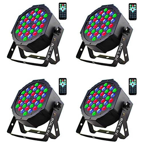 Rollrc Par Lights,36 x 1W RGB Led Uplights,DJ Stage Lights with Remote Control Compatible with DMX,Sound Activated Par Lights,9 Modes LED Up lights for Wedding Birthday Home Party Festival (4 Pack)