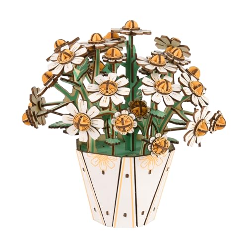 Comfoyar 3D Puzzle Wooden Flower, Artificial Flowers Model Kits f...