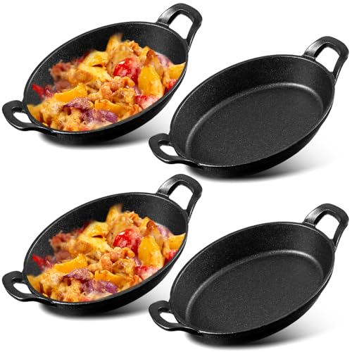 Mifoci 4 Pack Mini Cast Iron Fajita Skillet, 8.5" x