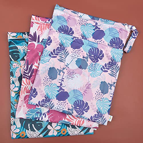 Image of Babygoal Wet Dry Bags for Baby Cloth Diapers, Washable Travel Bags, Beach, Pool, Gym Bag for Swimsuits & Wet Clothes with Two Zippered Pockets 3 Pack, 3LN19