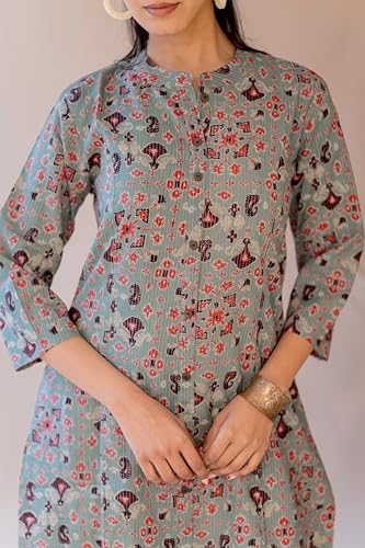 Image of MIRCHI FASHION Pure Cotton Kurti for Women | A-Line Kantha Work Printed Kurta for Woman | Ethnic Wear for Office & Daily Use (Single Piece)