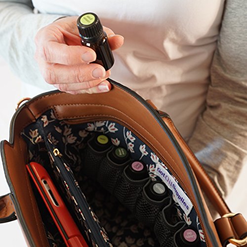 Got Oil Supplies Essential Oils Carrying Bag - Shopper Bag with Shoulder Strap and Storage Pouches for 16 Bottles - Travel Purse - Makeup Carrier and Organizer - Gift Bags for Oilers (Brown)