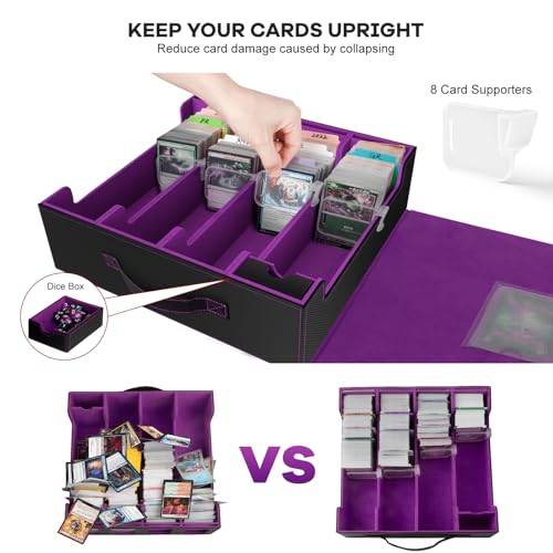 Image of Trading Card Storage Box - 3200+ MTG Deck Box with Commander Display & Portable Handle, 4-Row Card Case Compatible for MTG /TCG /Magic Cards, 30 Colorful Divider, 8 Card Supporters (Black & Purple)
