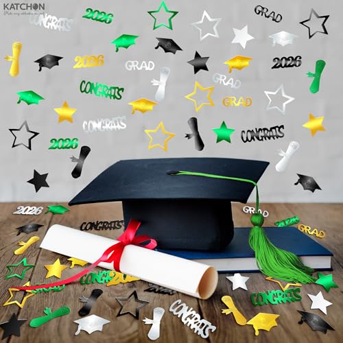 Image of KatchOn, Congrats Grad Confetti 2026 - Pack of 1000, Green and Gold Graduation Decorations 2026 Graduation Confetti for Class of 2026 Decorations, 2026 Graduation Decorations, Graduation Party Decor
