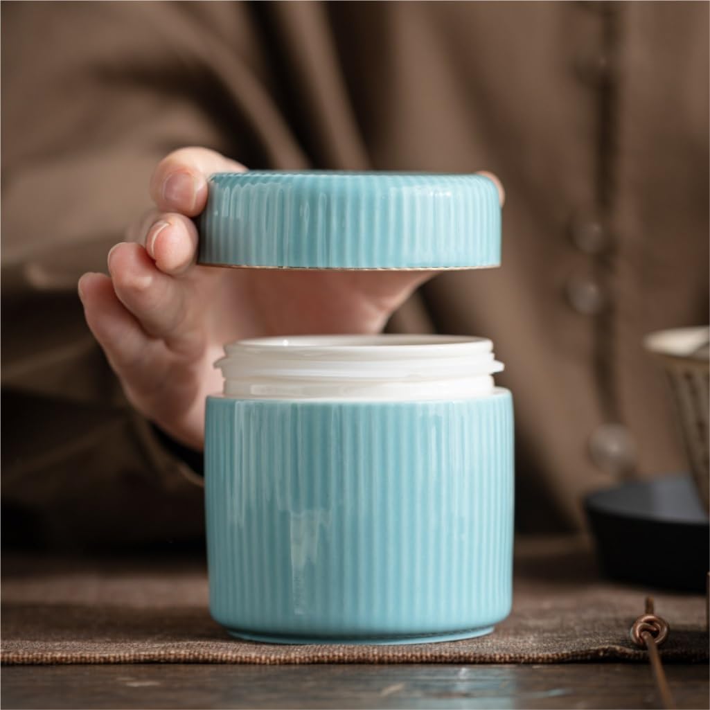 Celadon Cukier Jar Słoik do przechowywania herbaty Loose Little Sealed Jar Kitchen Chin Set Chiński Zestaw z Pudełkiem Na Prezent Podwójny Pojemnik Na Herbatę(C)