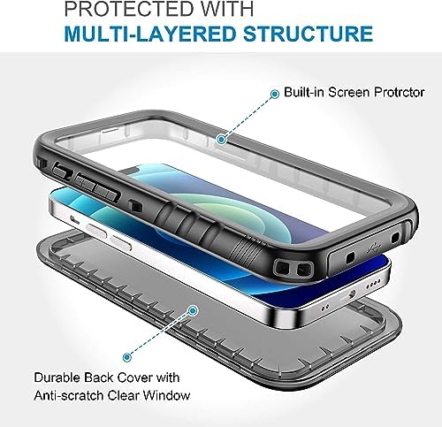SPORTLINK for iPhone 12/12 Pro Waterproof Case - Shockproof Heavy Duty Front and Back Cover with [Built in Screen/Camera Protector] 360 Full Body Protective [Dustproof][IP68 Underwater]-Black
