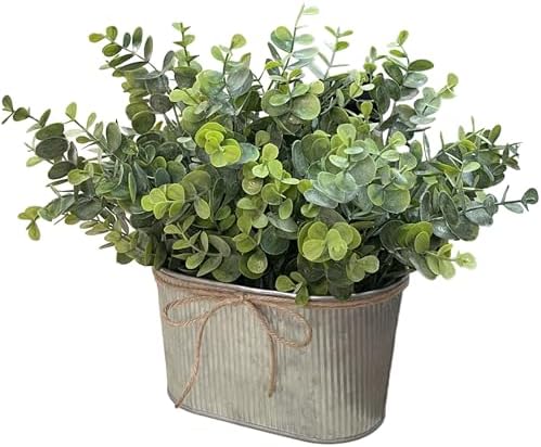 Artificial Eucalyptus Leaves Faux Plants Table Centerpiece, Rustic Potted Plants for Farmhouse Home Décor, Artificial Greenery for Home Decoration