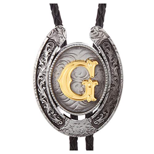 Custom Vintage Initial Western Bolo Tie, Letter Charm Leather Cord