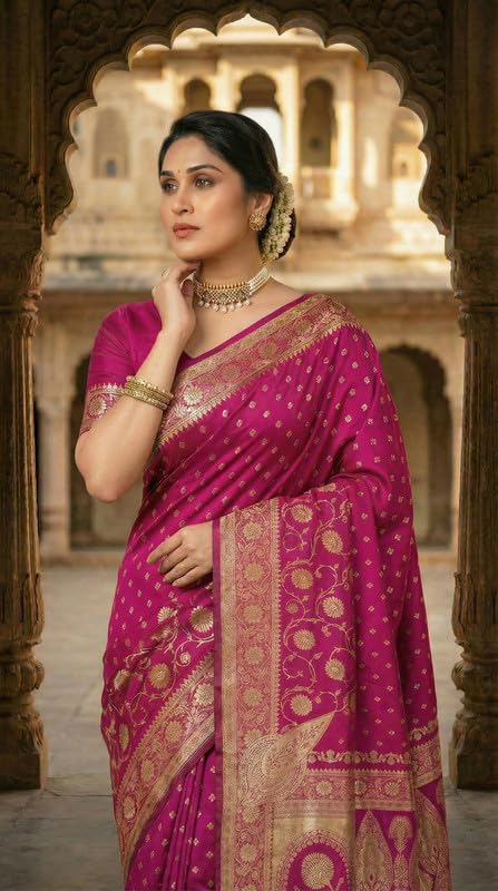 Image of C J Enterprise Women's Pure Soft Silk Saree With Blouse Piece For Wedding (Jiya)