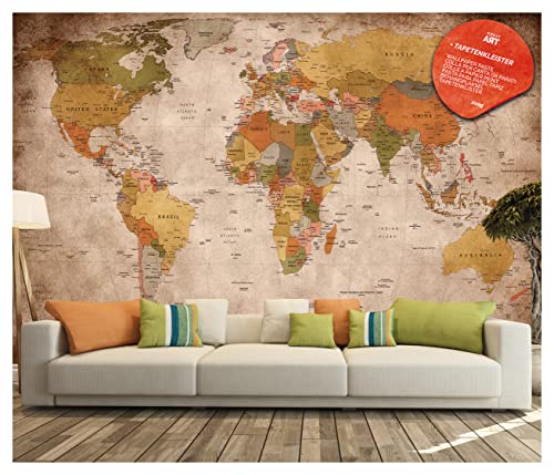 GREAT ART Fototapete – Vintage Weltkarte – 336 x 238 cm 8 Bahnen inkl....