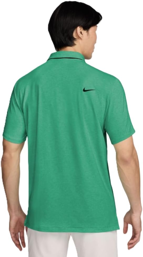 Nike Men's Dri-FIT Tour Golf Polo, 4-Way Stretch, Sweat-Wicking, Structured Collar, Chest & Back Swoosh Logo, Seasonal Colors (Heather Green | Black, Small)