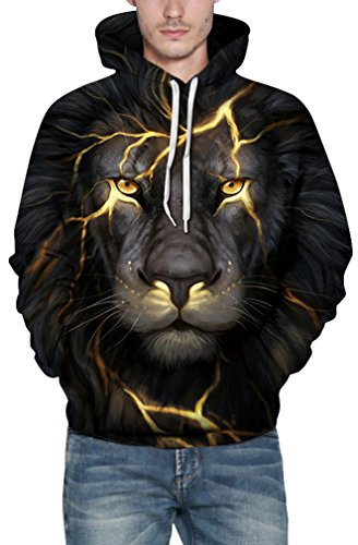 Flychen Men's 3D Hoodie Pullover Print Pattern Fashion Sweatshirt Sportswear Black Lion 2Xl3Xl #TOP2