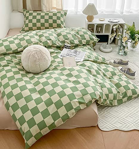 Karever Green White Grid Comforter Set King Sage Green Plaid Bedding Set Women Light Green White Checkered Bed Comforter Set Breathable Blanket Set Men Durable Bedding Comforter Set #TOP1