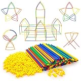 PicassoTiles 400pc Construction Toy Straw Building Set Children STEM Learning Interlocking Building Toys Creative Straw Connecting Builder Kits Early Education Kit for Kids Boys & Girls Ages 3+ PTS400