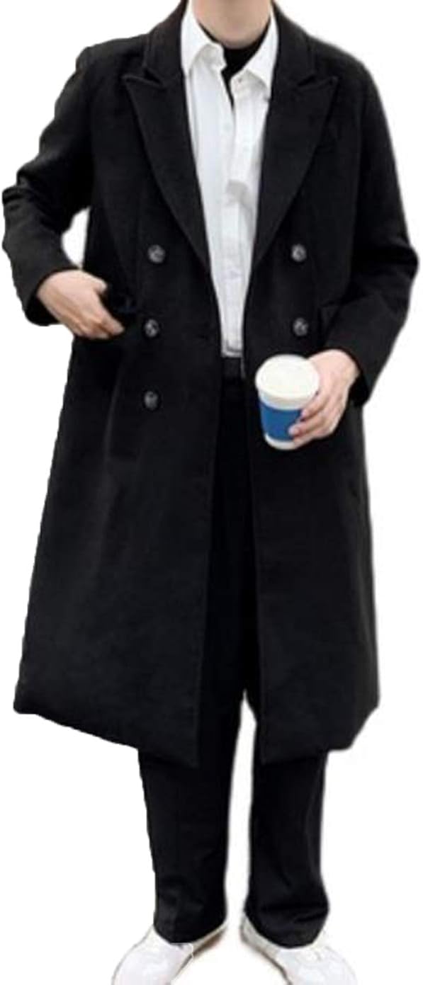 Aozuoチェスターコート メンズ ゆったり 黒コート 韓国コート ストリート系アウター ロングコート プルオーバー ダブルボタン ファッションコート ラシャコート 秋 冬 ストリート系 定番人気 Aozuoチェスターコート メンズ ゆったり 黒コート 韓国コート ストリート系アウター ロングコート プルオーバー ダブルボタン ファッションコート ラシャコート 秋 冬 ストリート系 定番人気