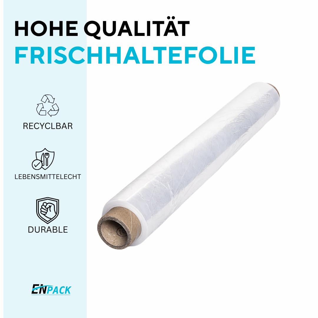 Enpack Frischhaltefolie transparent aus PE - 4 Rollen - 300m lang x 45cm breit - Großrollen Klarsichtfolie reißfest - Küchenfolie Profi-Rollen