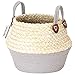 Sea Team Brzuch z trawy morskiej, bawełniany kosz do przechowywania, skórzany uchwyt, składany, gruby kosz na pranie do organizowania ubrań, ręczników, roślin (szary)
