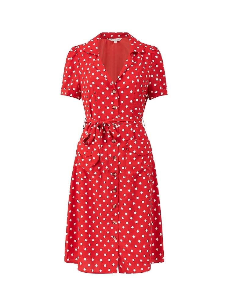Yumi Red Spot Retro Shirt Dress (UK, Numeric, 12, Regular, Regular, Red)
