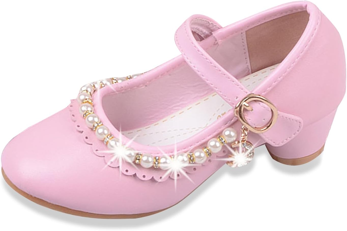 Unifizz Girls Dress Mary Jane Pumps - Beaded Low Heels