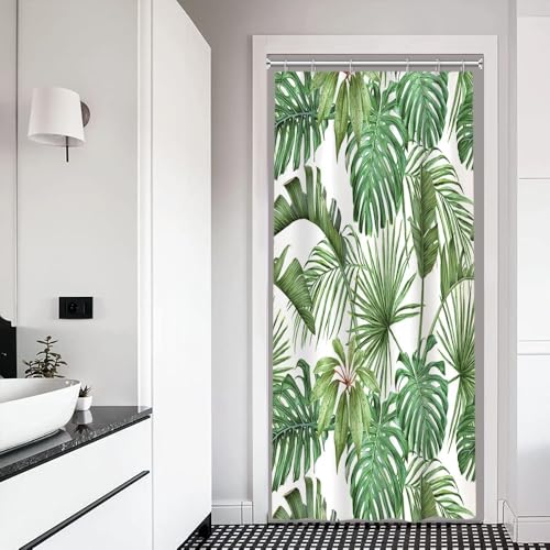 Xiaoterna Tropischer Dschungel Monstera Blätter Duschvorhang Grüne Blätter Pflanze Badvorhang Regenwald Natur Grüner Blätter Duschvorhang Resistent gegen Schimmel & Mehltau Stoff 90x180cm