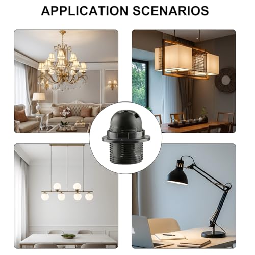 1pcs E27 Edison Screw Socket,Black Full Thread Lamp Holder,Light Bulb Pendant Socke for Pendant Lights,Table Light Fitting - Image 6