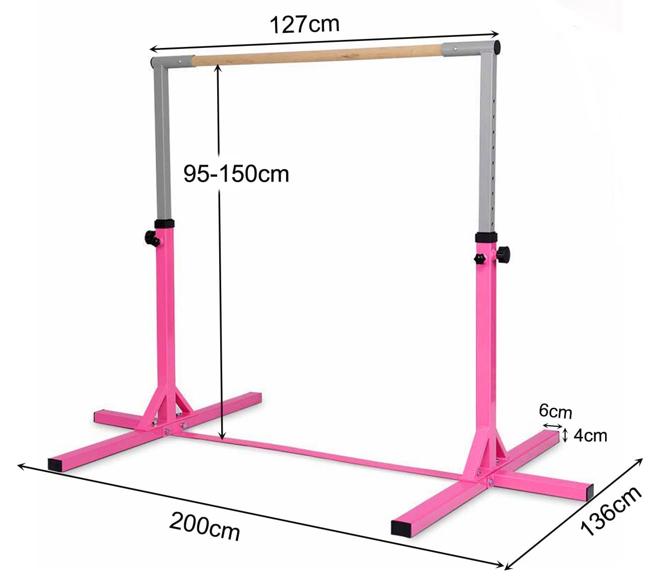 Barra de gimnasia para niños, ajustable, horizontal, equipo de entrenamiento para gimnasio en casa (rosa)